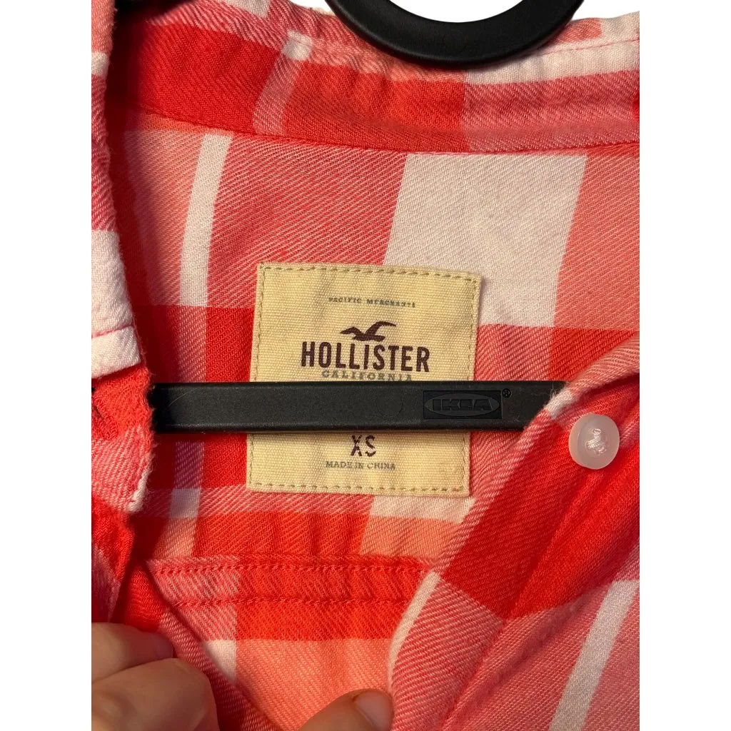 Hollister Y2K Women Red & White Plaid Button Up Shirt Long Sleeve Flannel Top XS - Image 5