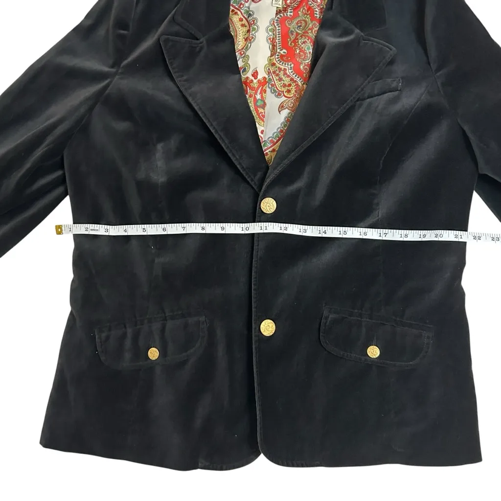 Vintage Old Navy Black Velvet Blazer, Gold Buttons, Paisley Lined XL 100% Cotton - Image 8