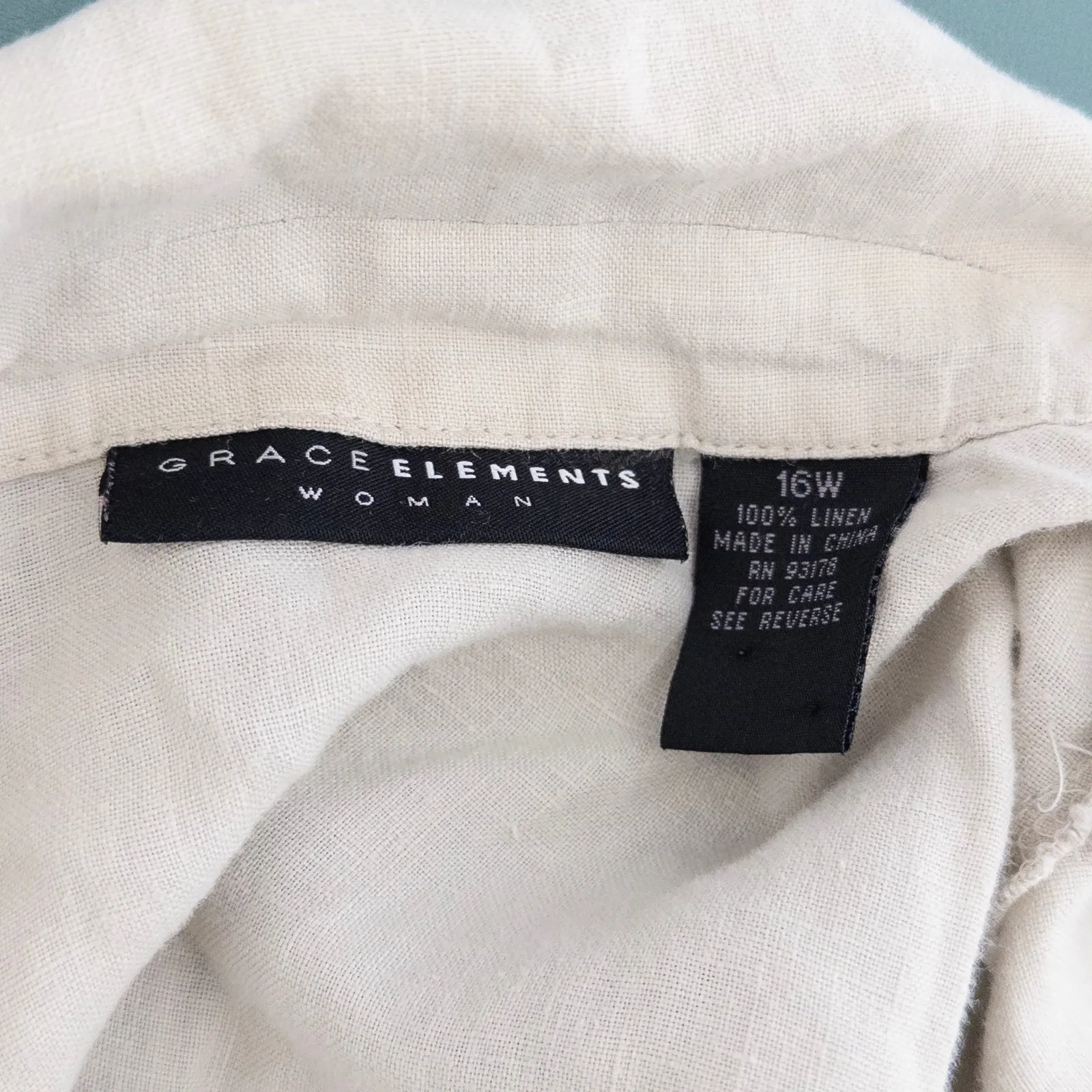 Grace Elements Womens Linen Top Size 16W Beige Minimalist Lagenlook Coastal - Image 5