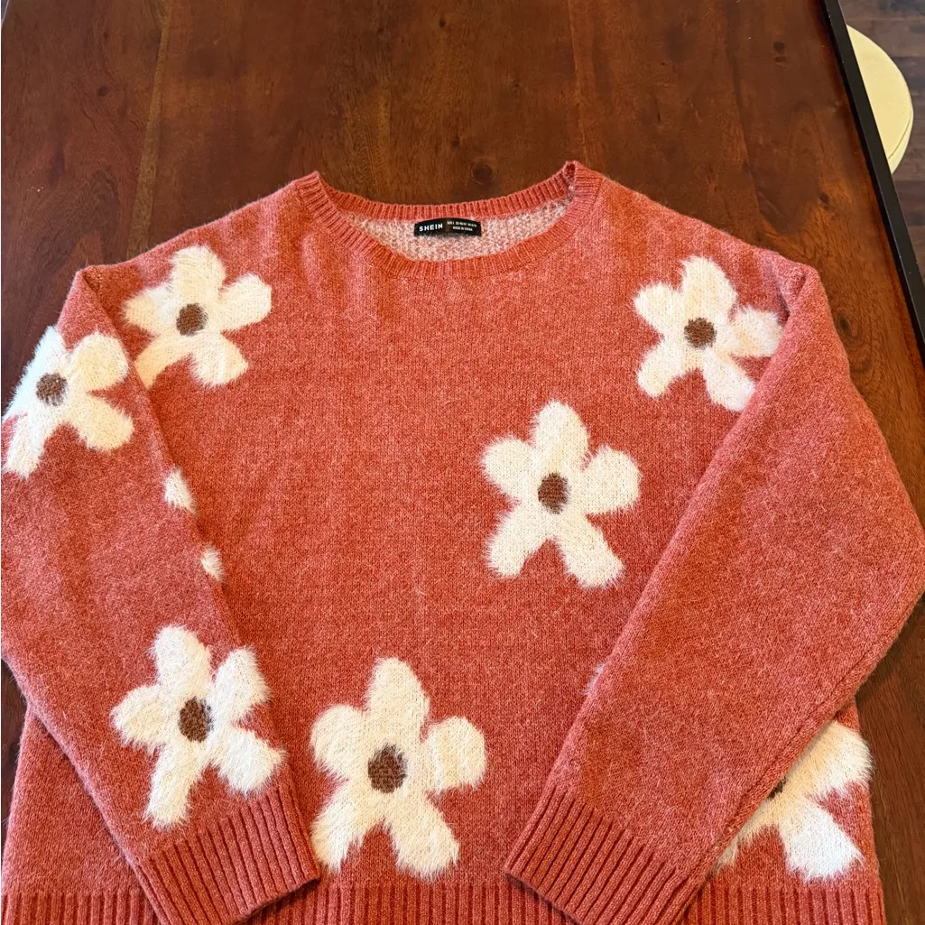 SheIn Floral Patterned Rust Sweater - Image 4