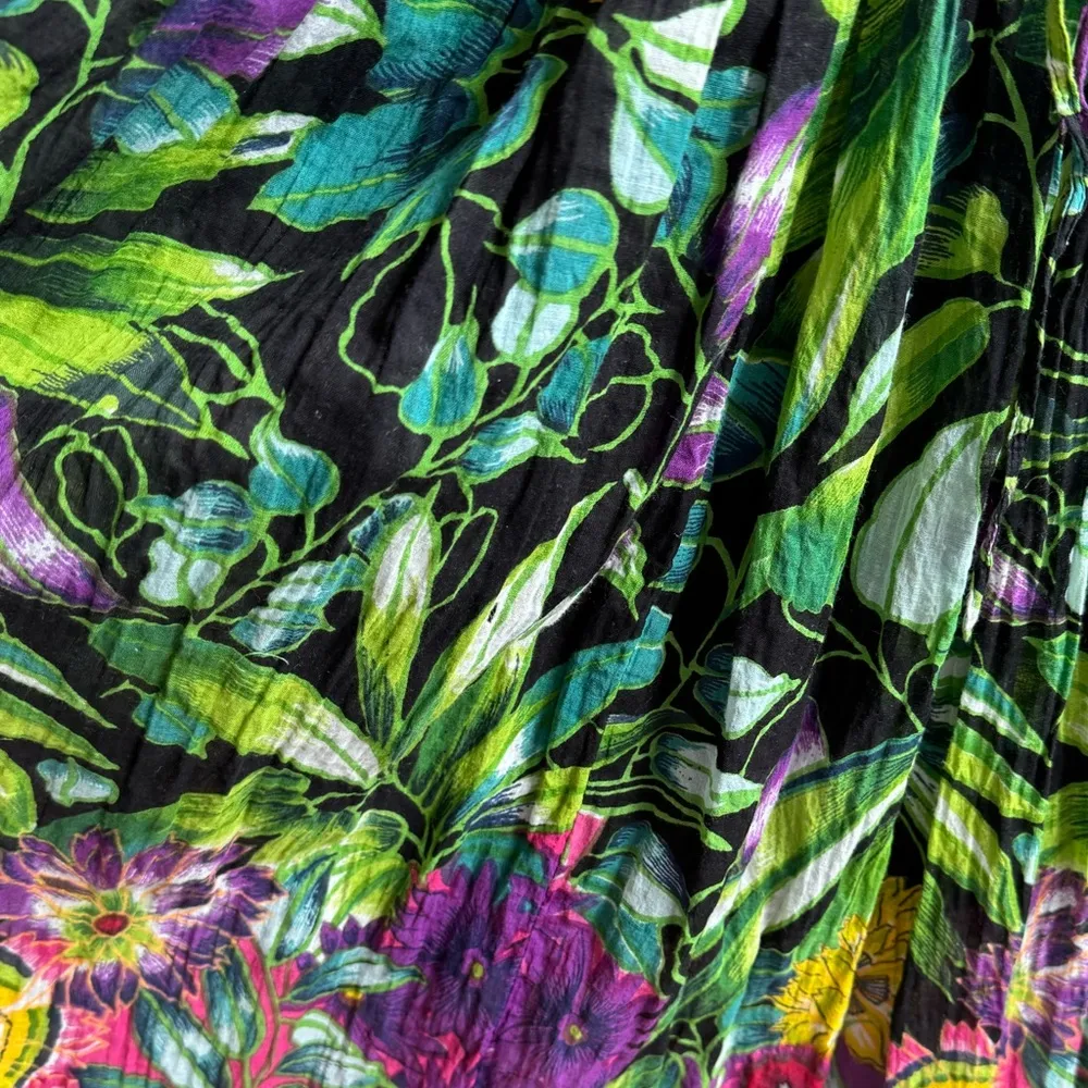 Vintage Boho Floral Skirt – Crinkle India Cotton Indie Sleaze‎ festival Black Size M - Image 8