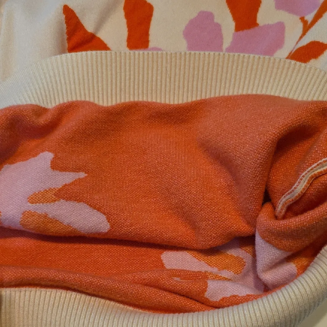 THML Crewneck Knit Sweater Retro Boutique Top Floral Cream Pink Orange Small - Image 8