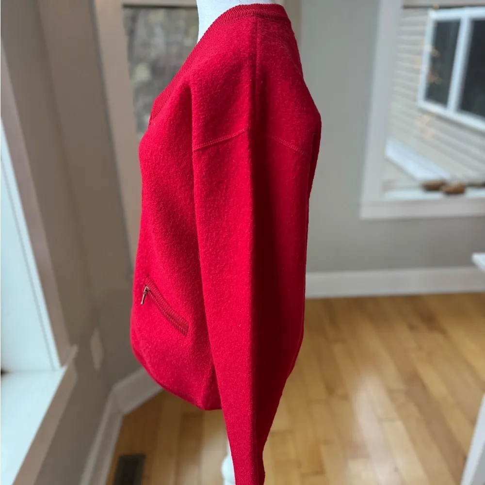 Vintage Casual Corner Red 100% Wool Zip Up Cardigan Sweater Jacket Size Medium - Image 2