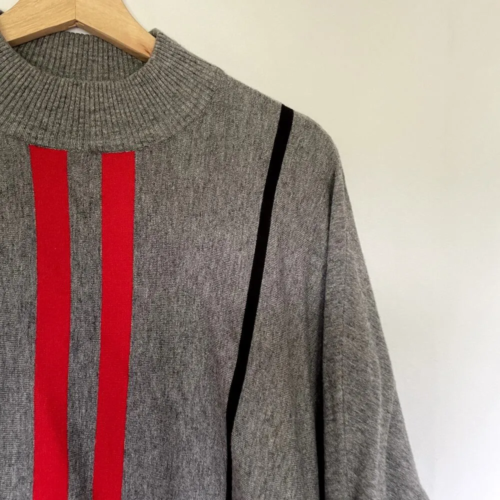 Patrizia Luca milano red gray and black striped sweater batwing one size women's - Image 2