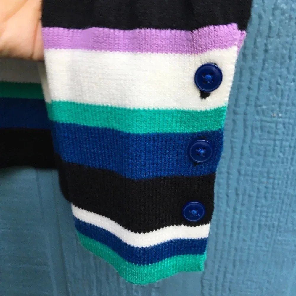 Halogen Freya Striped Crewneck Sweater XS Blue White Purple Button Long Sleeve - Image 4