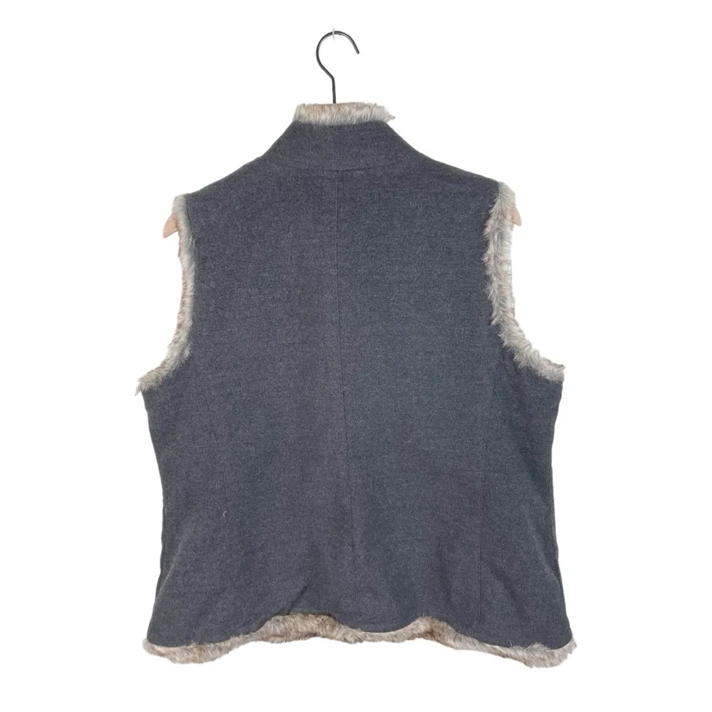 J. Jill Charcoal Grey Faux Fur Trim Vest Button Front Pockets Women's Size XL - Image 2