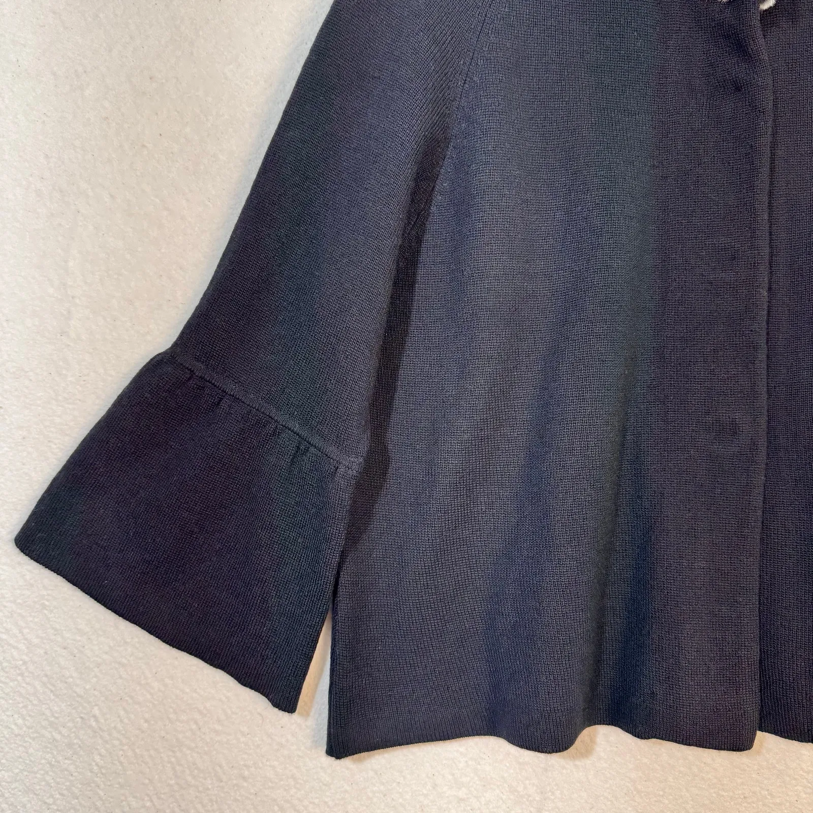 INC Fur Trimmed Collar Snap Front Black Sweater 3/4 Bell Sleeves Size X - Image 6