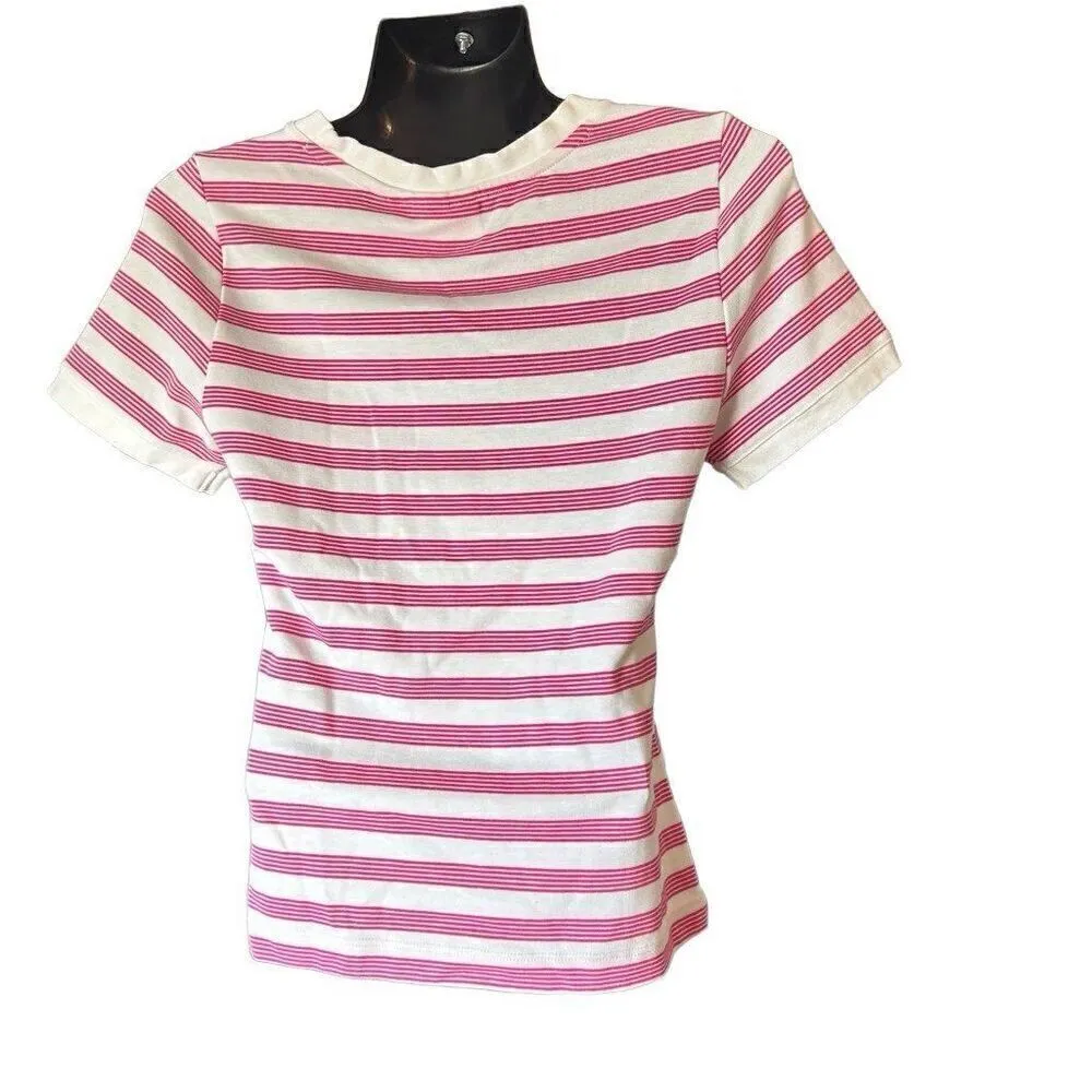 Maeve by ANTHROPOLOGIE pink white striped shirt tee top women’s small - Image 6
