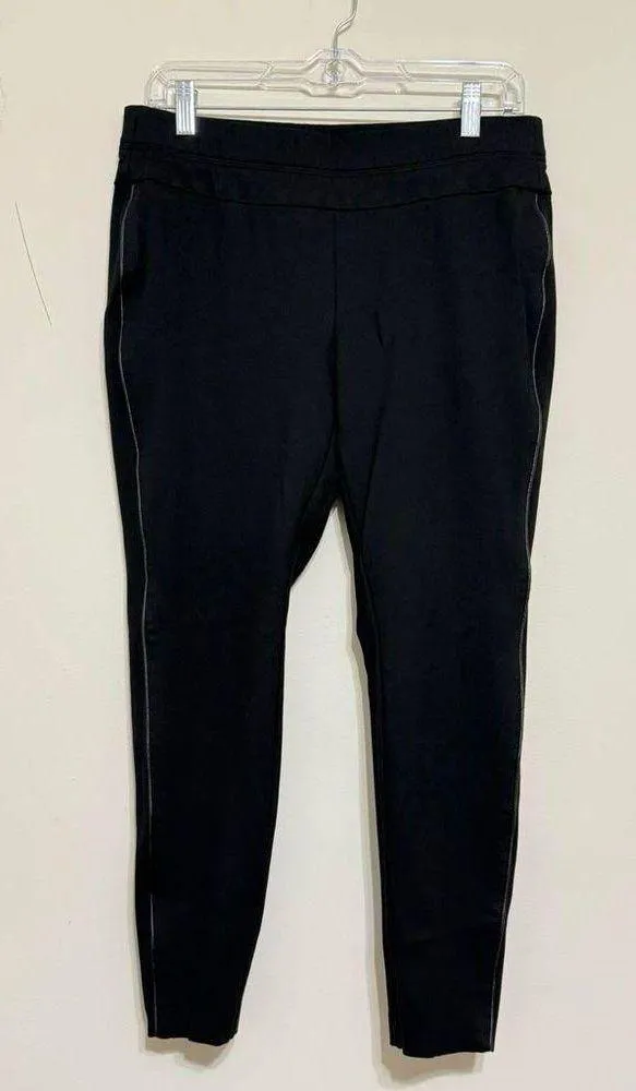 J. Jill Ponte Knit Leggings Black Pant Faux Leather Side Seam Pull On Size M P - Image 8