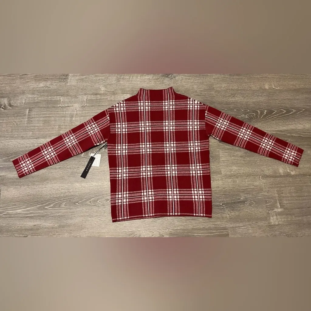 Tahari Red White Plaid Mock Neck Pullover Long Sleeve Sweater Womens Sz XS NWT - Image 8