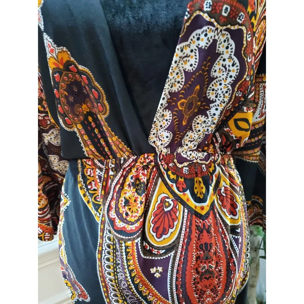 Cristinalove Black Paisley Polyester Long Sleeve Casual Knee Length Dress XL - Image 3