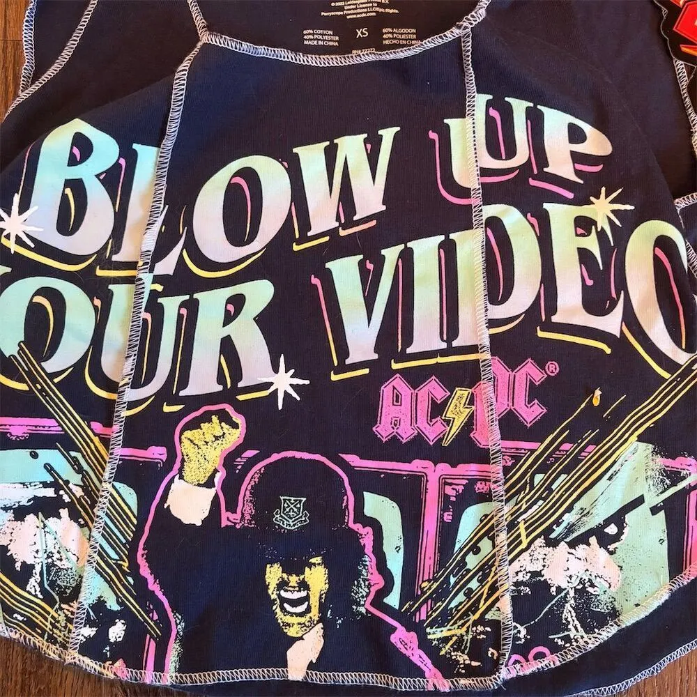 AC/DC Women's Blow Up Your Video Graphic Crop Tank Top Blue XS - Image 7