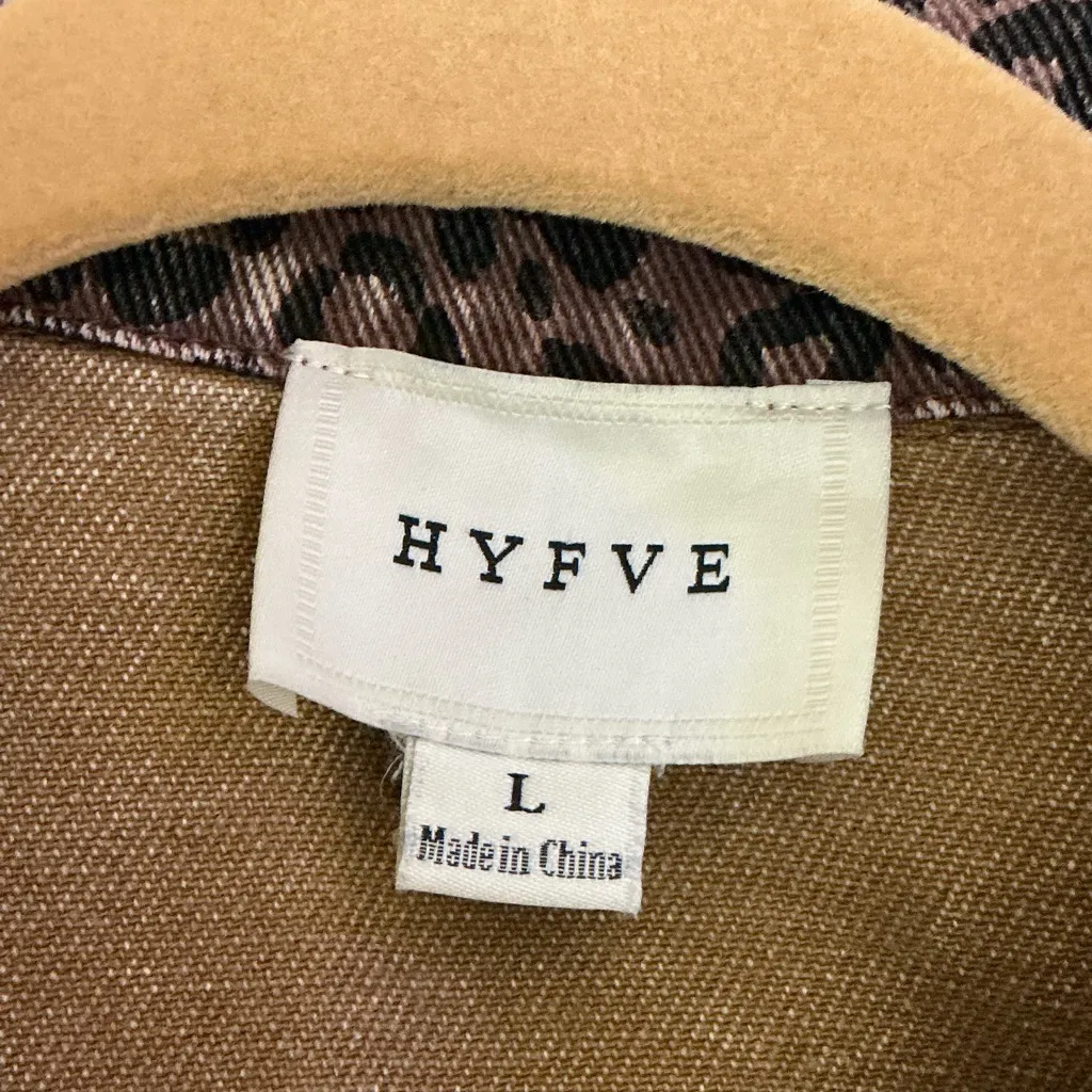 HYFVE Leopard Washed Denim Jacket L 23.5” p2p Brown Combo EUC - Image 4