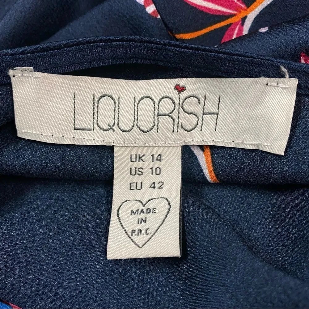 Liquorish Women's Sz 10 Block FLoral Blue True Wrap Midi Dress - Image 7