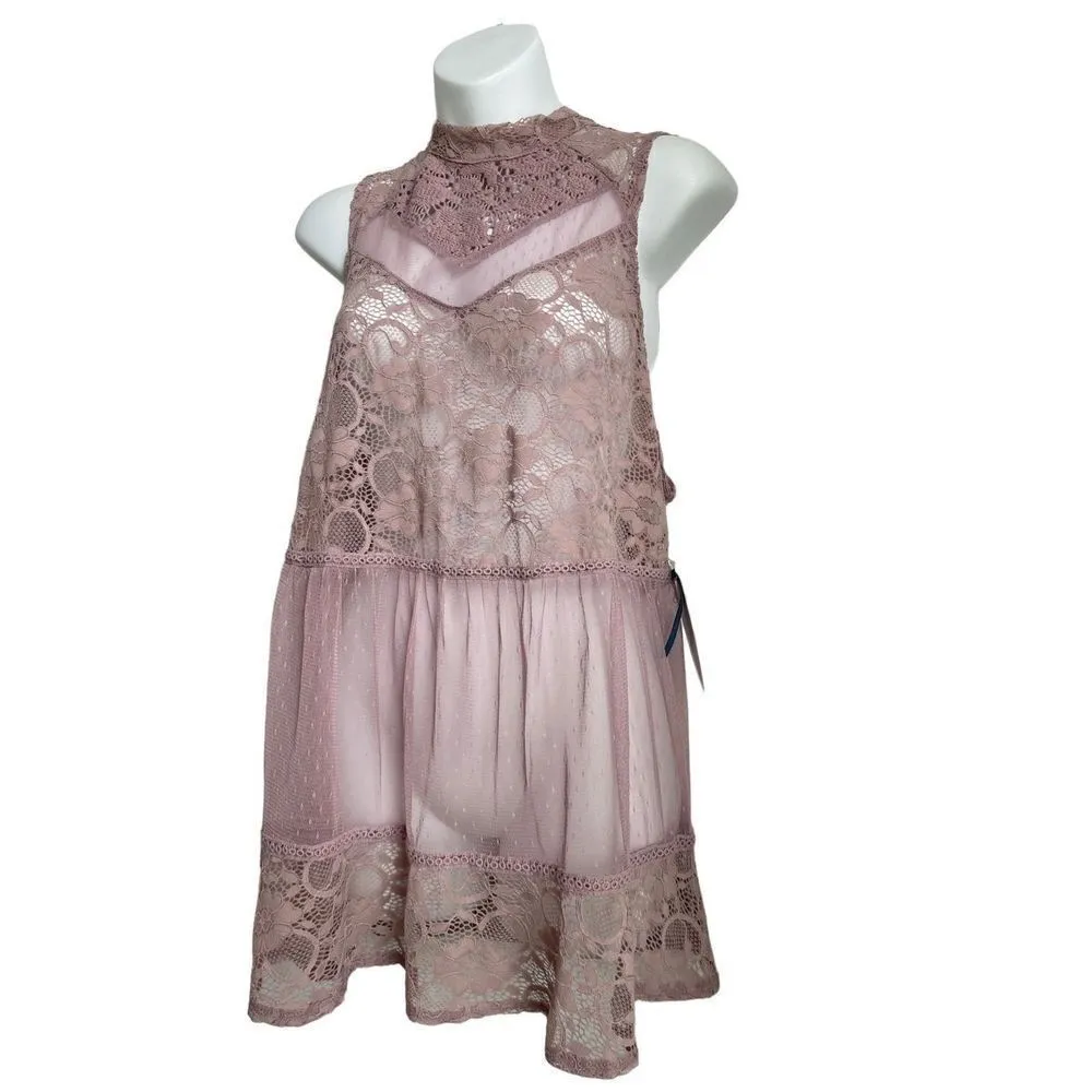 Boutique Lace Flowy Crochet Sleeveless Blouse Size OX, Blush Pink NWT - Image 8