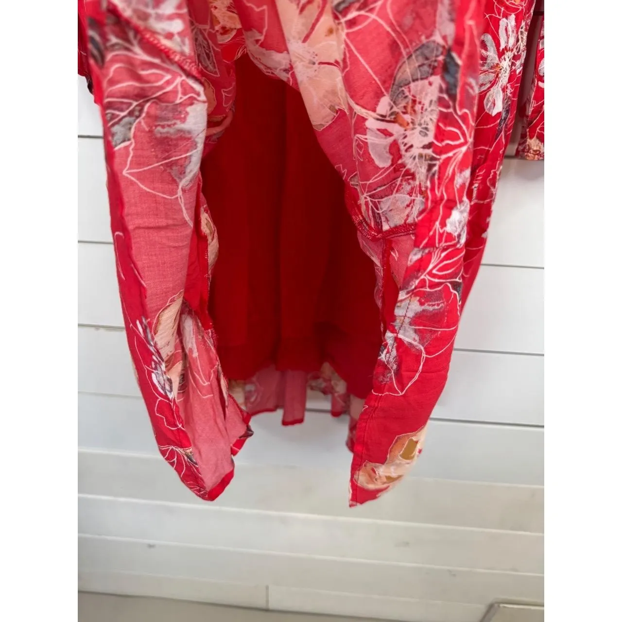 Free People Dress Womens Size 4 Red Floral Print Flowy Tiered 3/4 Sleeve Boho - Image 7