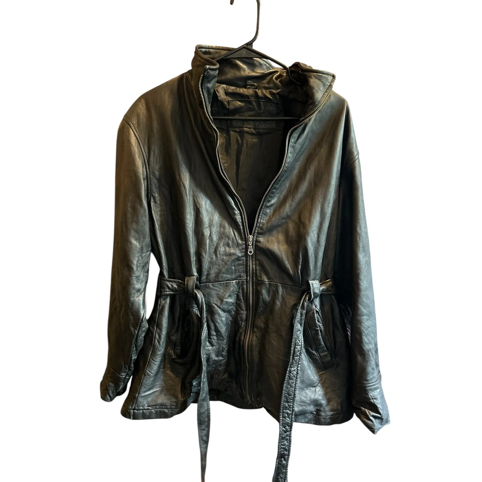 Jacqueline Ferrar Black Leather Jacket Women's Large Belted - Image 2