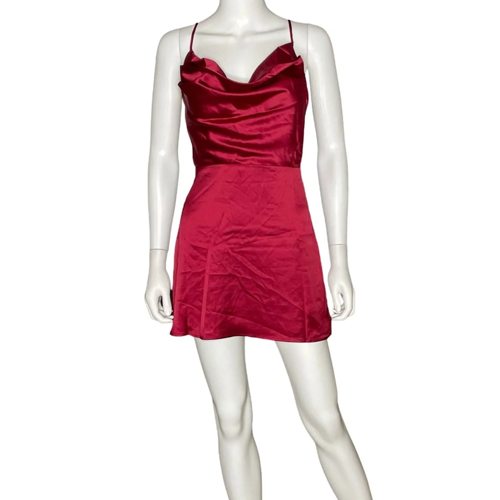 Lulus Luxe Reputation Wine Red Satin Sleeveless Cowl Neck Mini Dress Womens Sz S - Image 4