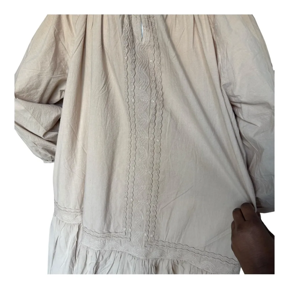 0039 Italy mable dress flex embroidered sz Medium cotton relaxed fit Tan - Image 12