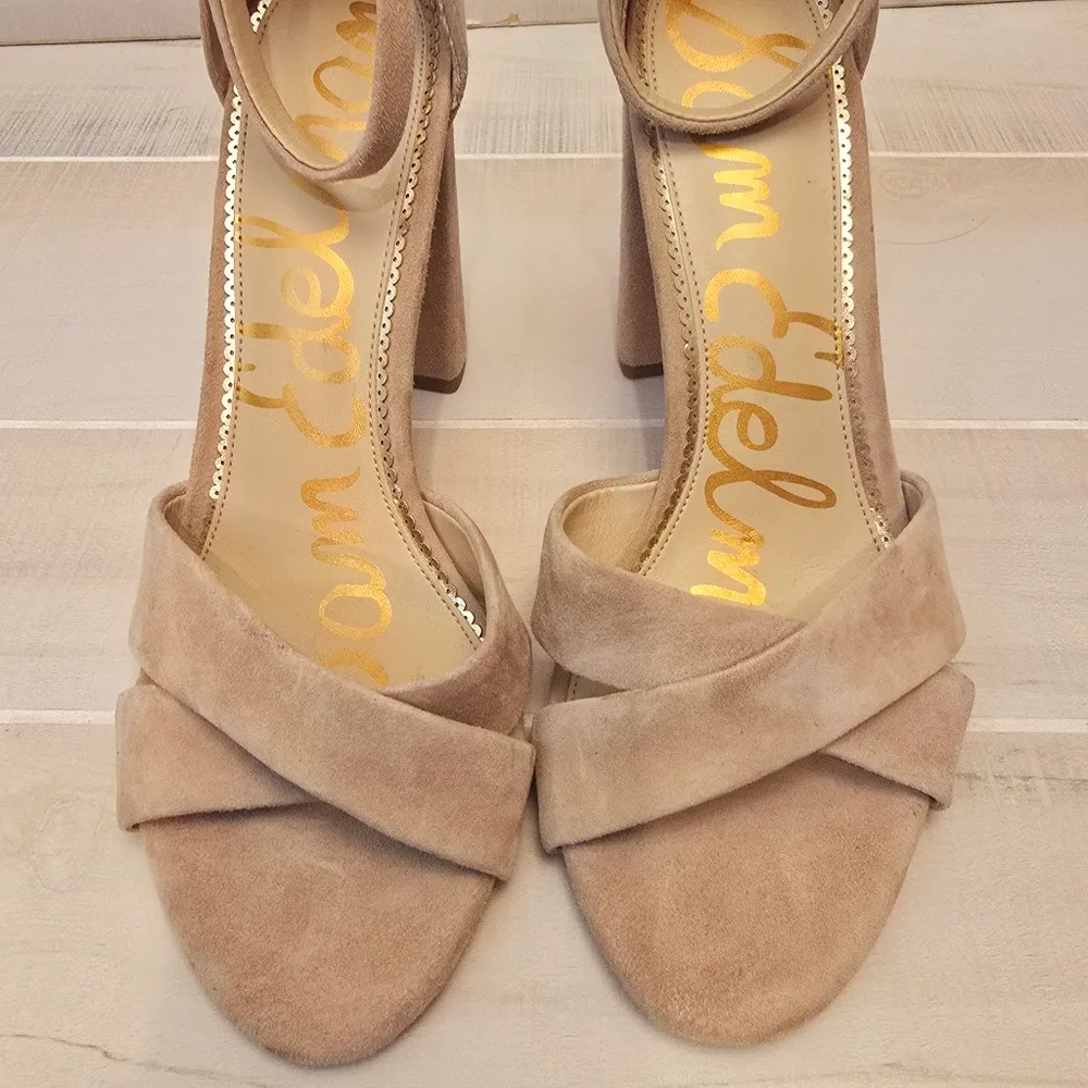 {10} Sam Edelman Yancy Block Heel Ankle Strap Sandal in Golden Caramel Suede - Image 6