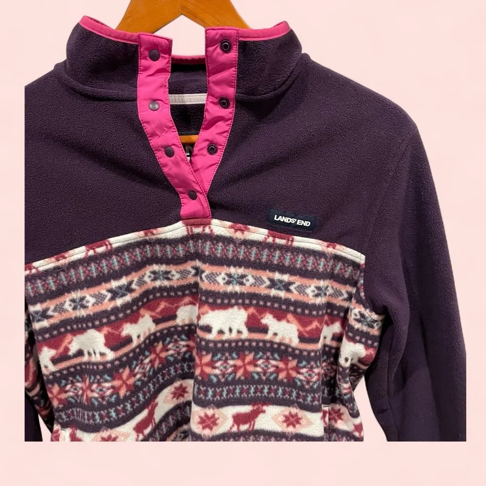 Lands End soft cozy pink purple 1/4 snap fleece pullover pockets Size undefined - Image 2