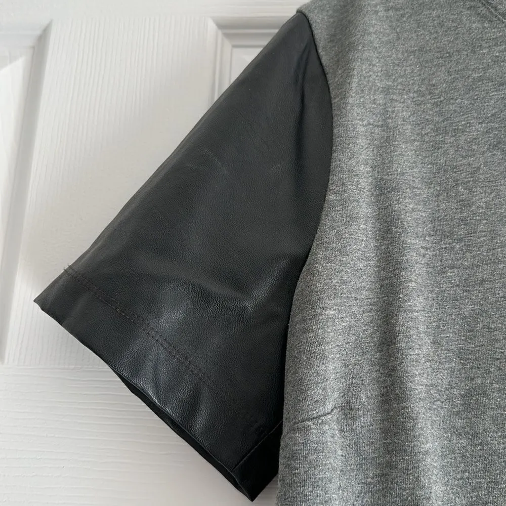 J. Crew Factory Women’s Grey with Faux Leather Sleeves Short Sleeve Top Gray Size M - Image 2