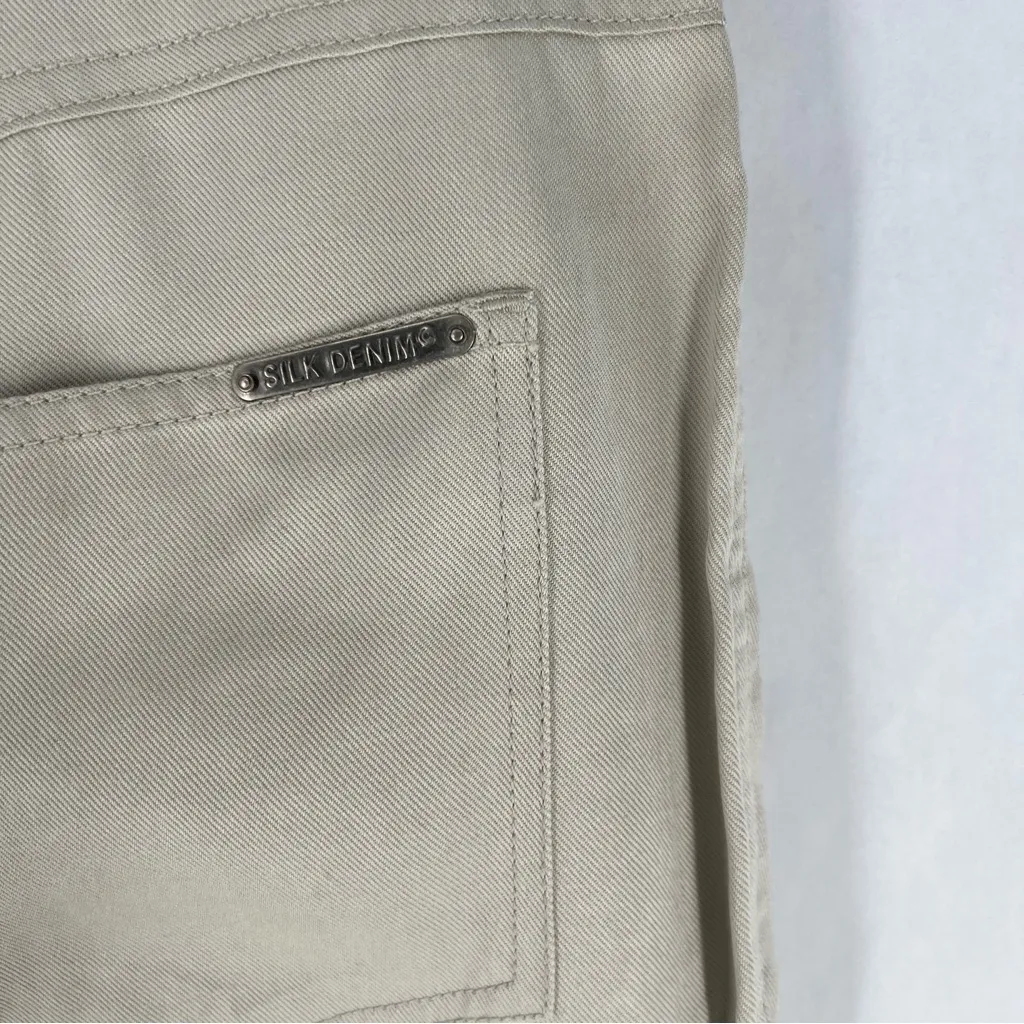 Anthony Sicari Silk Denim Lightweight Floral Sequin Beaded Bootcut Pants Size 14 Tan - Image 10