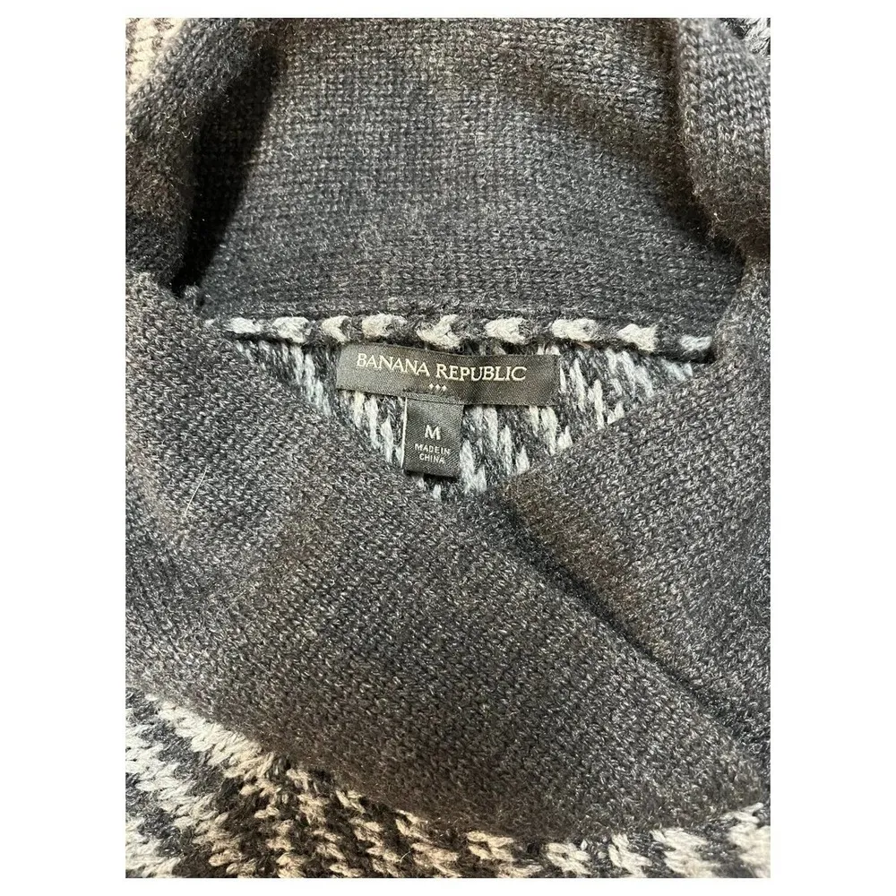 Banana Republic Sweater Womens M Cape Poncho Wool Blend Mock Neck Striped Black - Image 12