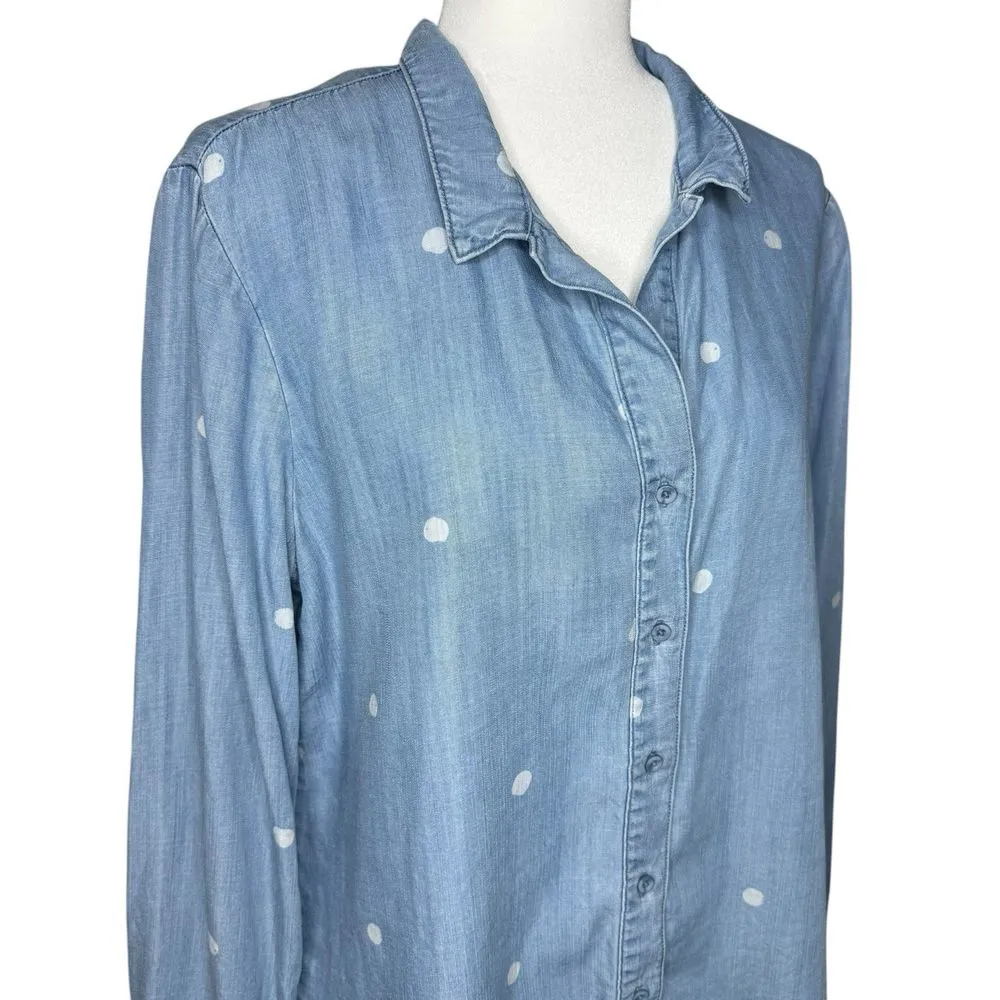 Cloth & Stone Top‎ L Anthropologie Denim Chambray Polka Dot Button Up Shirt - Image 2