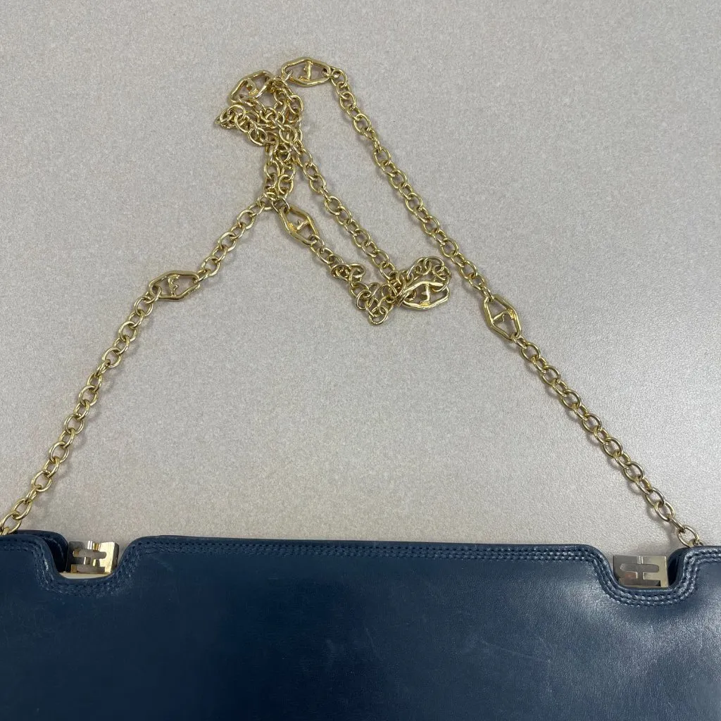 Salvatore Ferragamo Vintage Firenze 4 Navy Leather Clutch Shoulder Bag-Preowned - Image 11