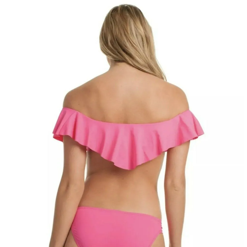 Trina Turk Strapless Hot Pink Bikini Top Size 10 Gypsy Ruffle Swimsuit NWT - Image 3