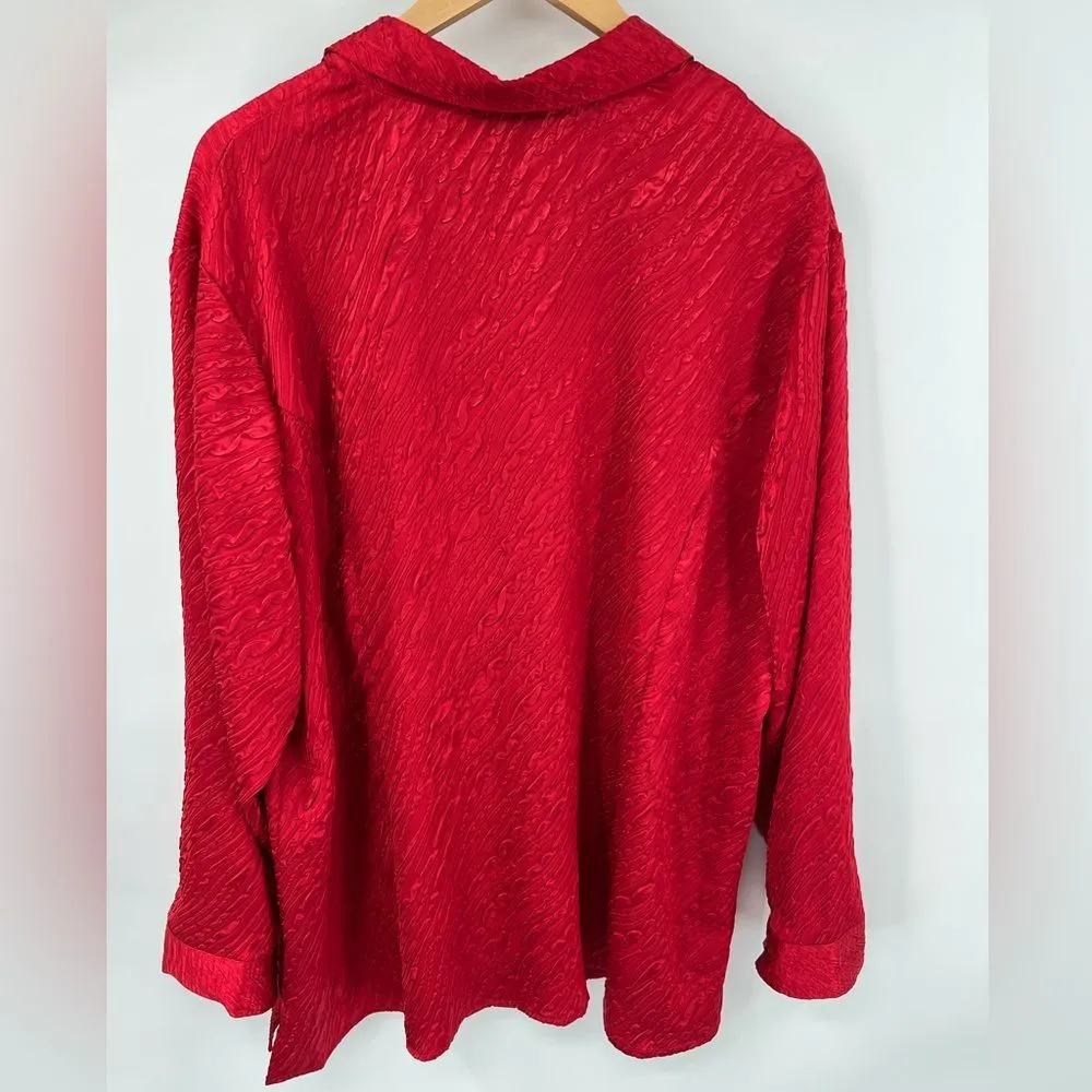 Maggie Barnes women’s red textured print button up long sleeve shirt size 2X - Image 5