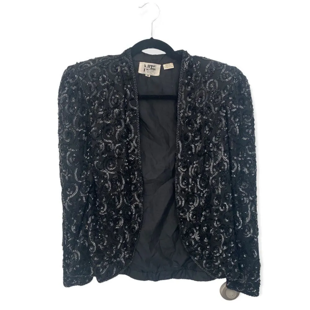 Nite Line SZ M vintage silk sequin jacket in black Black Size M - Image 2