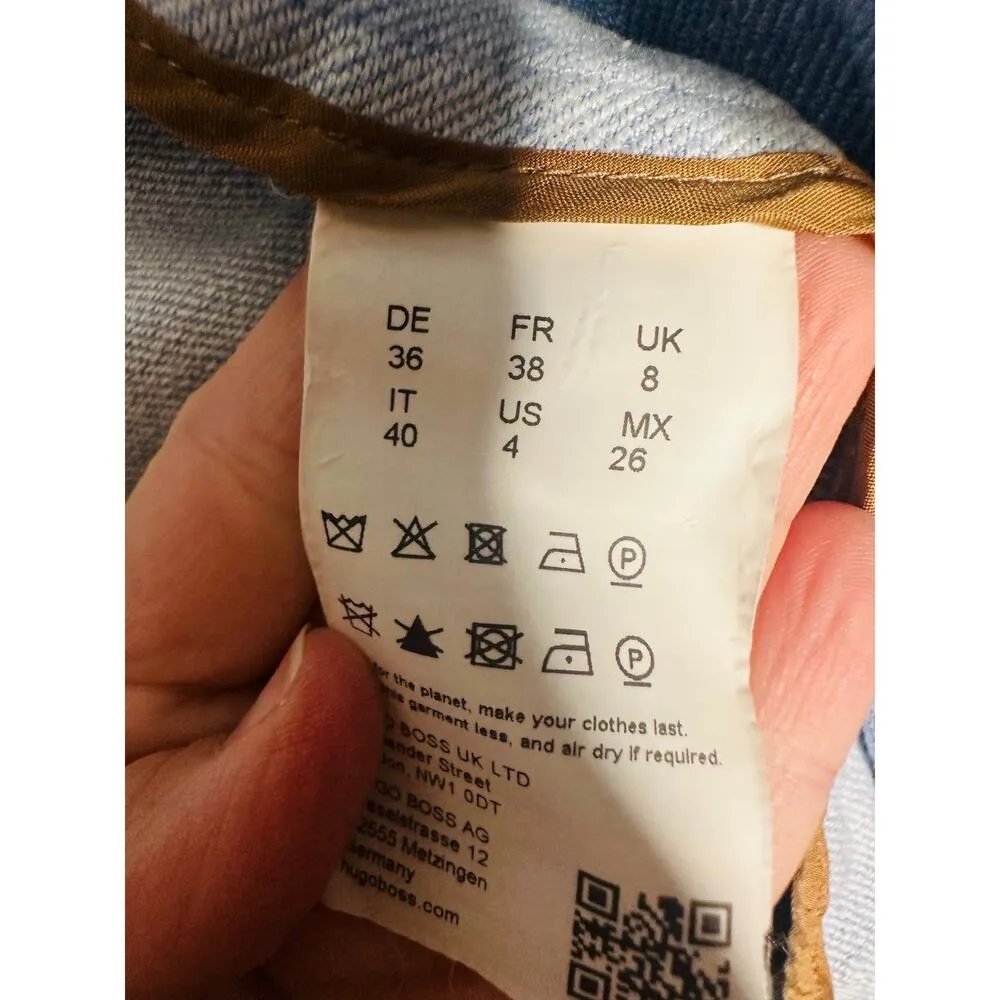 BOSS Light Blue Silver Gromet Front Button Linen Blend Blazer Boxy Jacket Size 4 - Image 11