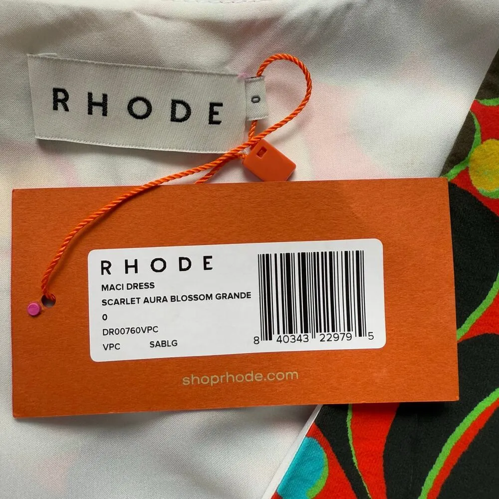 NWT Rhode Maci Floral Print Midi Dress Orange Black Cream‎ Blue, Size 0 - Image 5