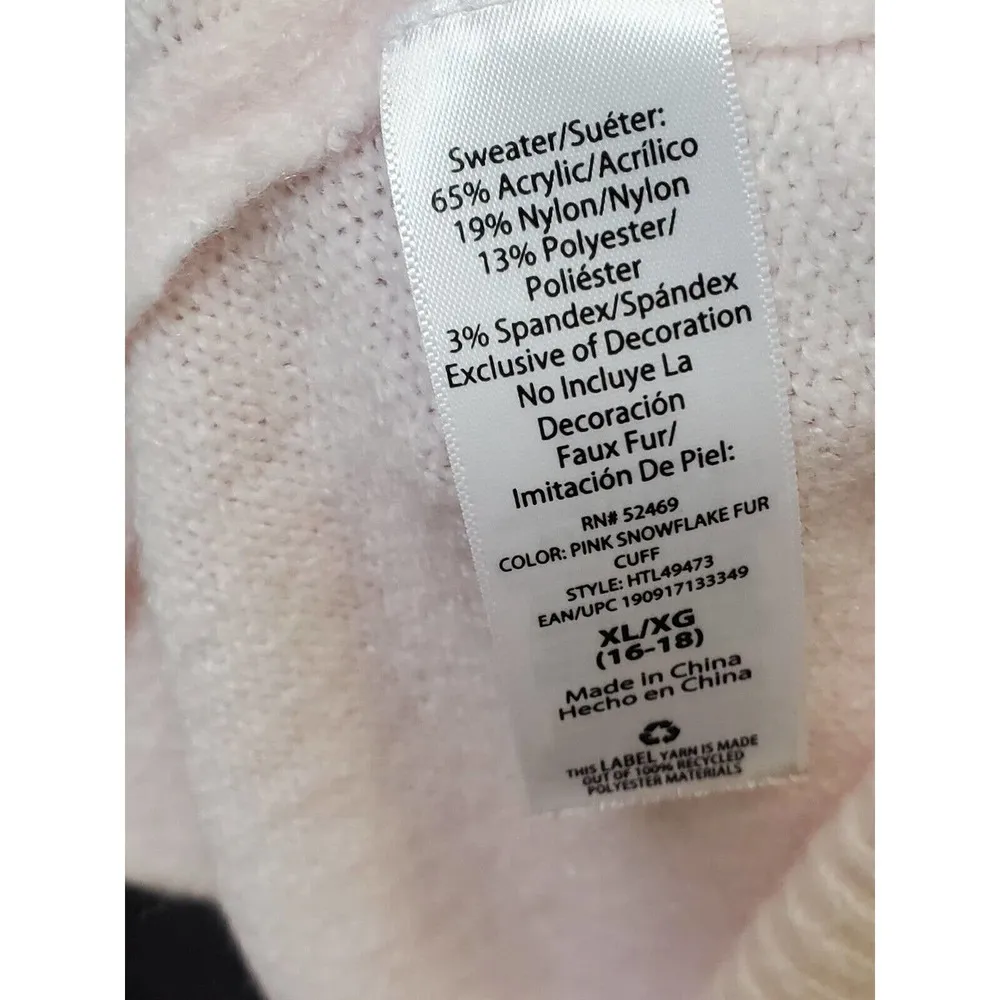 Holiday Time Women Pink Acrylic Round Neck Long Sleeve Pullover Knit Sweater XL - Image 9