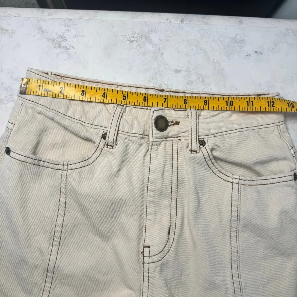 Nasty Gal Wide Leg Jeans US 4 Beige with Brown Stitching Organic Cotton - Image 6