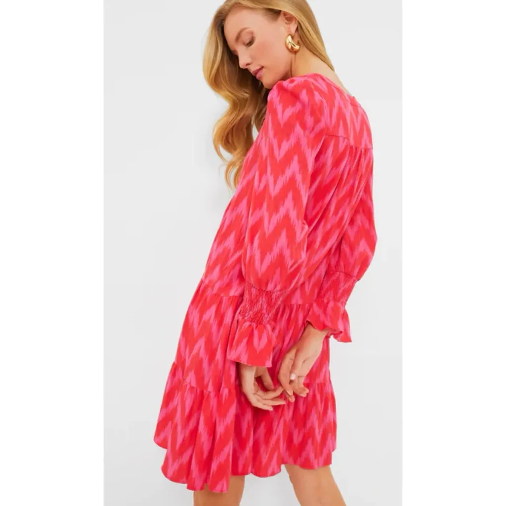 POMANDER PLACE Tuckernuck Hot Pink Ikat Kenzo Dress Size Large - Image 2
