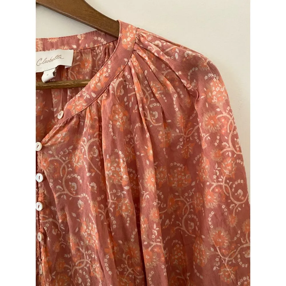 Cleobella Quinn Blouse Camara Floral Organic Cotton Orange Peach $148 Pink Shirt - Image 3
