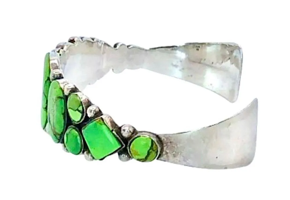 Green Turquoise Cabochon Sterling Silver Cuff 7 inches Philippines - Image 3