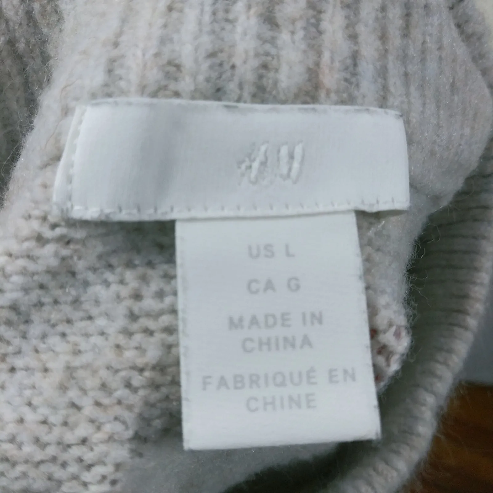 H&M Wool Blend Mock Neck Balloon Sleeves Sweater Neutral Size L - Image 5