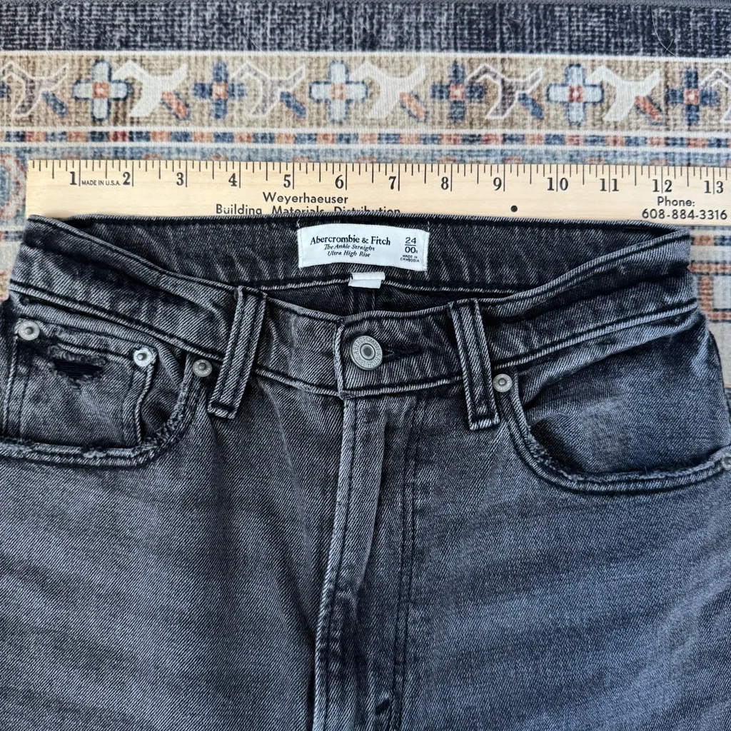 Abercrombie & Fitch The Ankle Straight Ultra High Rise Curve Love Black Jeans 24 - Image 11