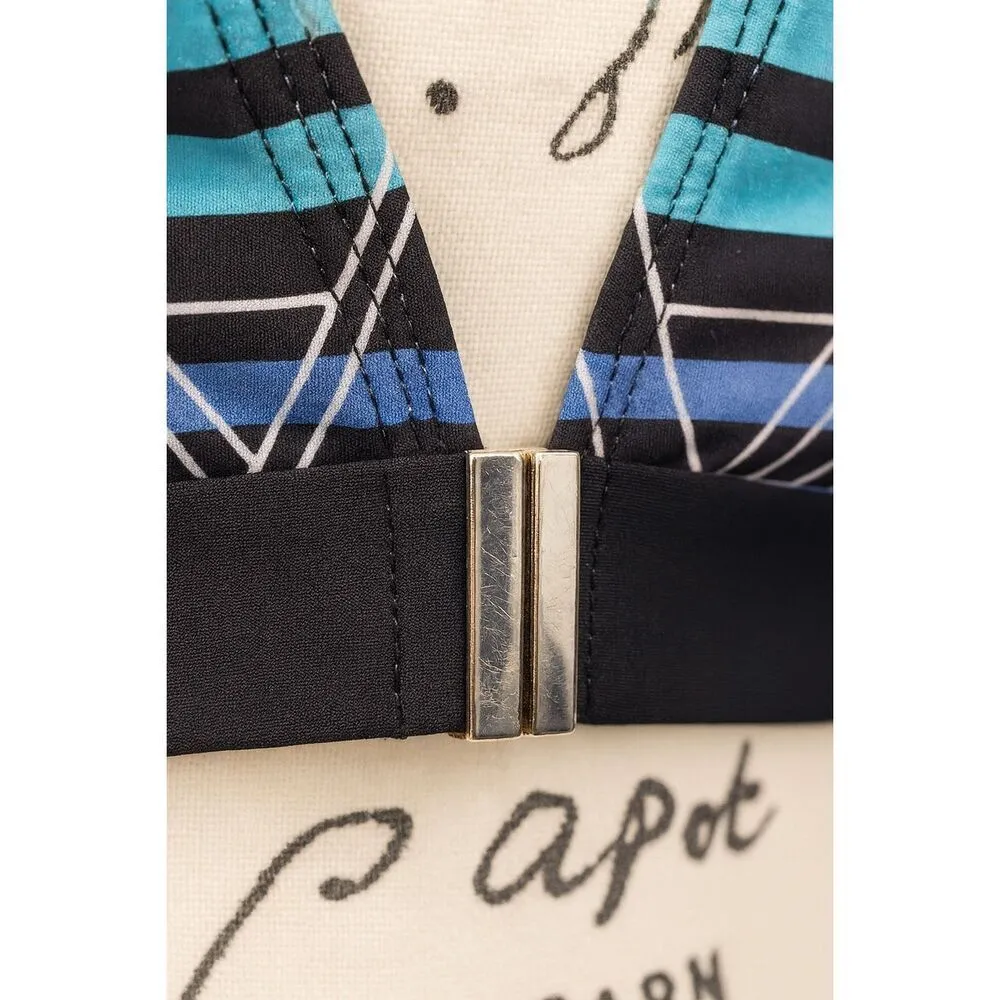 La Blanca Blue Black Halter Bikini Top Sz 6 | Geometric Print Swimwear - Image 5