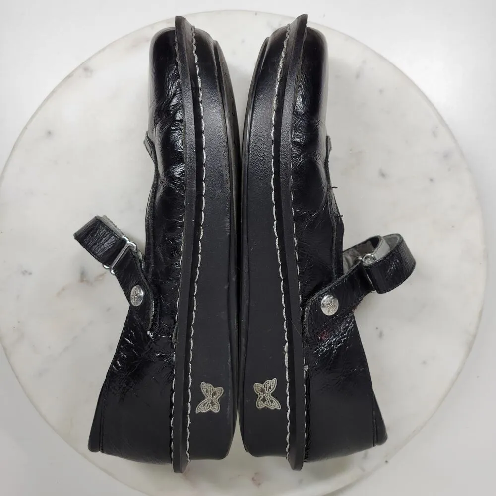 Vintage Alegria Belle Mary Jane Shoes Womens 8.5 Black Crinkle Leather Pumps - Image 9