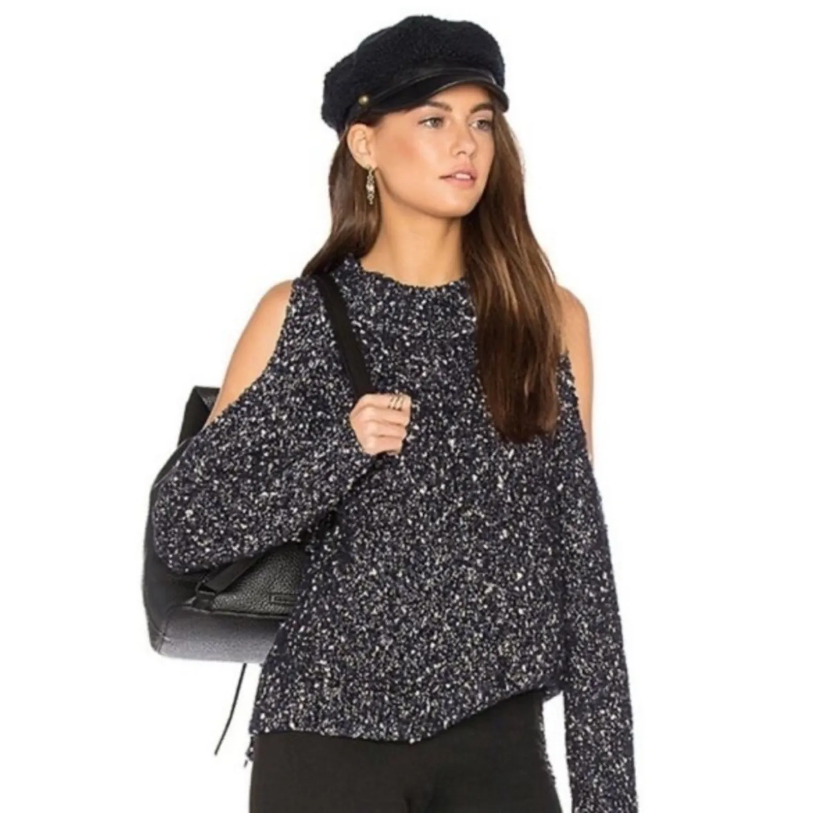 Rebecca Taylor Boucle Cold-Shoulder Mock-Neck Sweater In Black Size Medium - Image 9