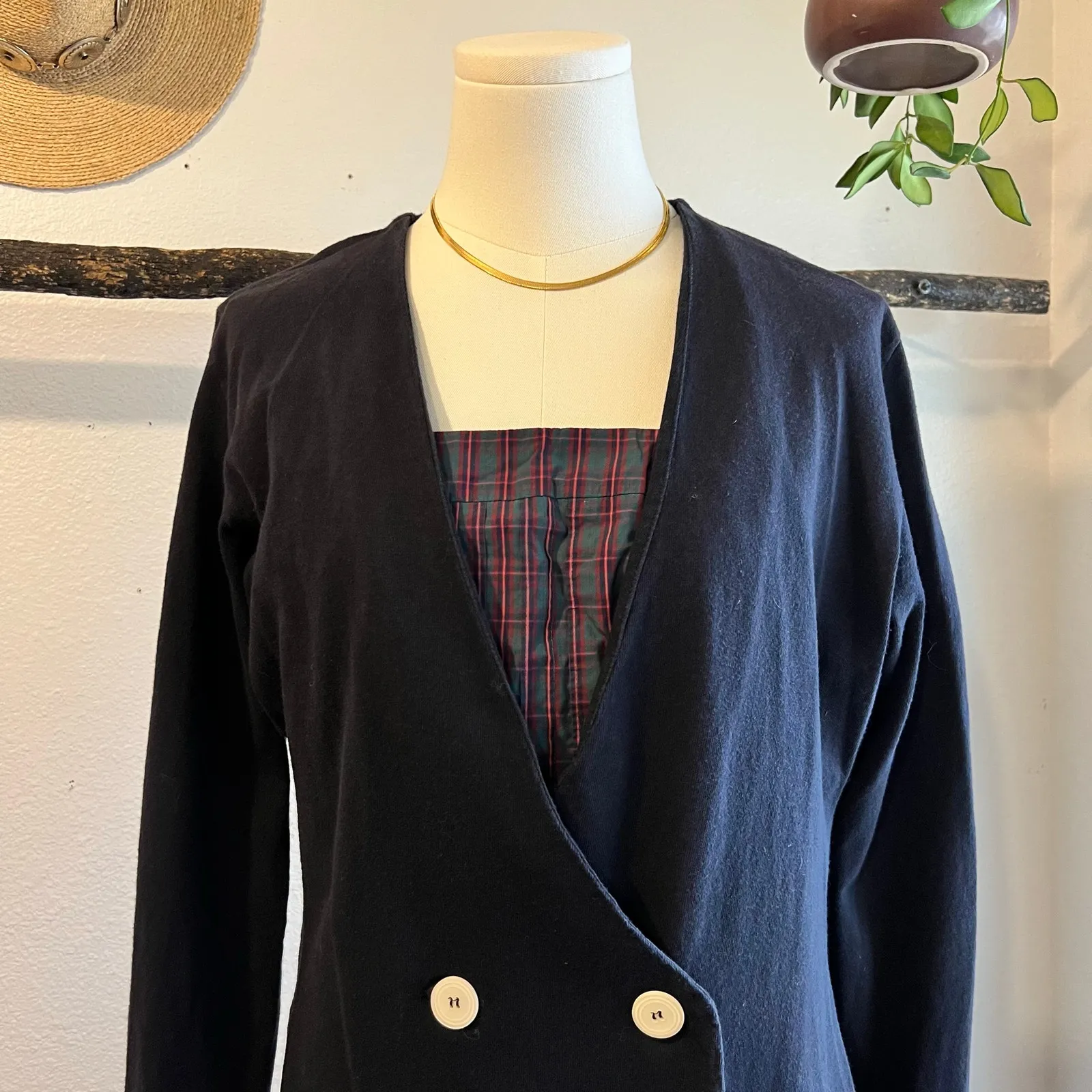 Moda Intl Navy Blue Cotton Double Button Blazer Top Size USA Made Size Small - Image 2