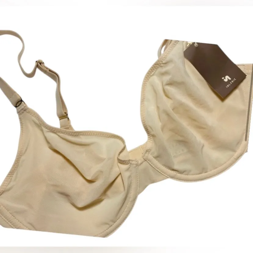 Inlyric Women’s Soft & Sexy Sheer Balconette Underwire Plunge Beige 36D Bra Tan Size undefined - Image 2