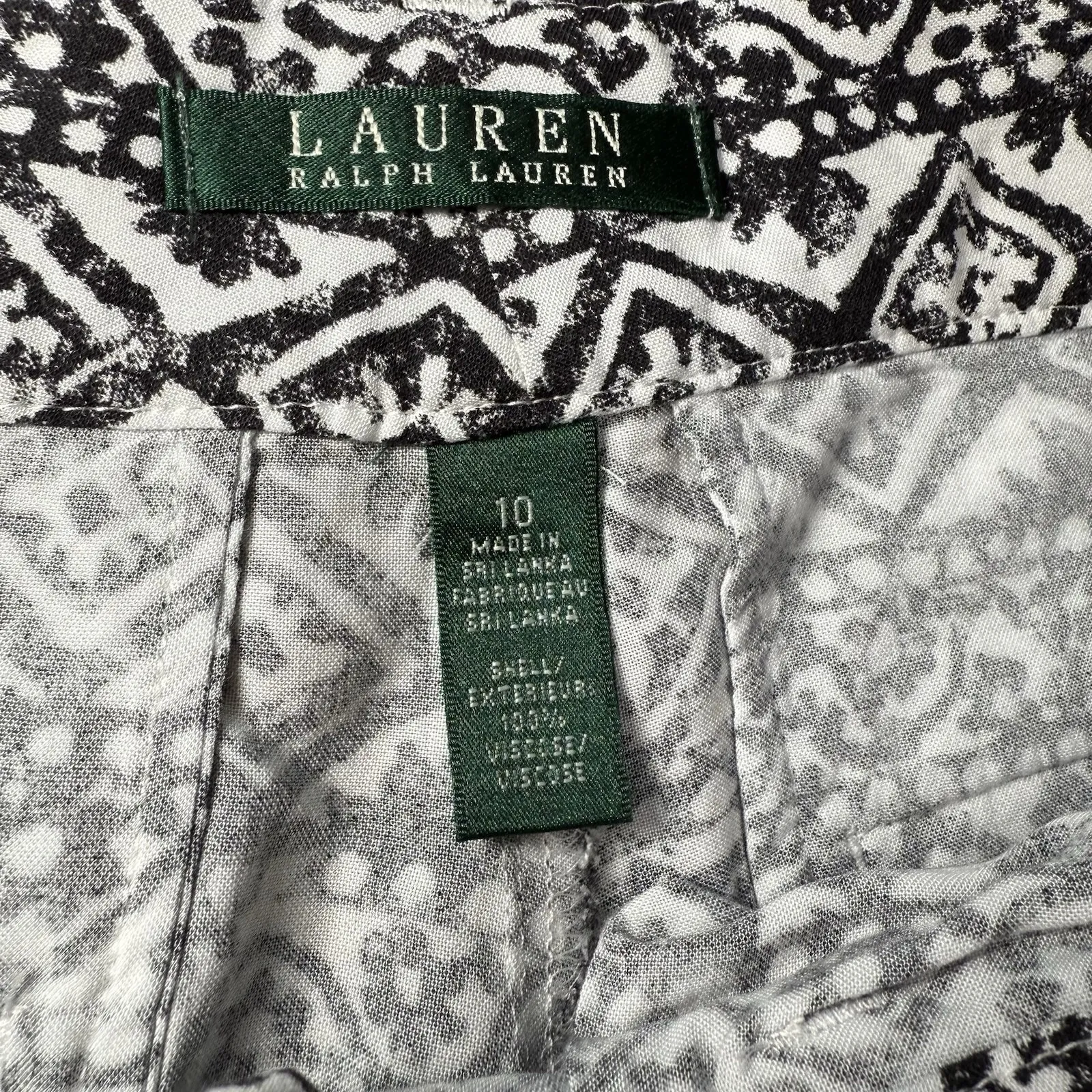 Lauren Ralph Lauren Geometric Print Pants Women Black White Ruched‎ Legs 10 - Image 2