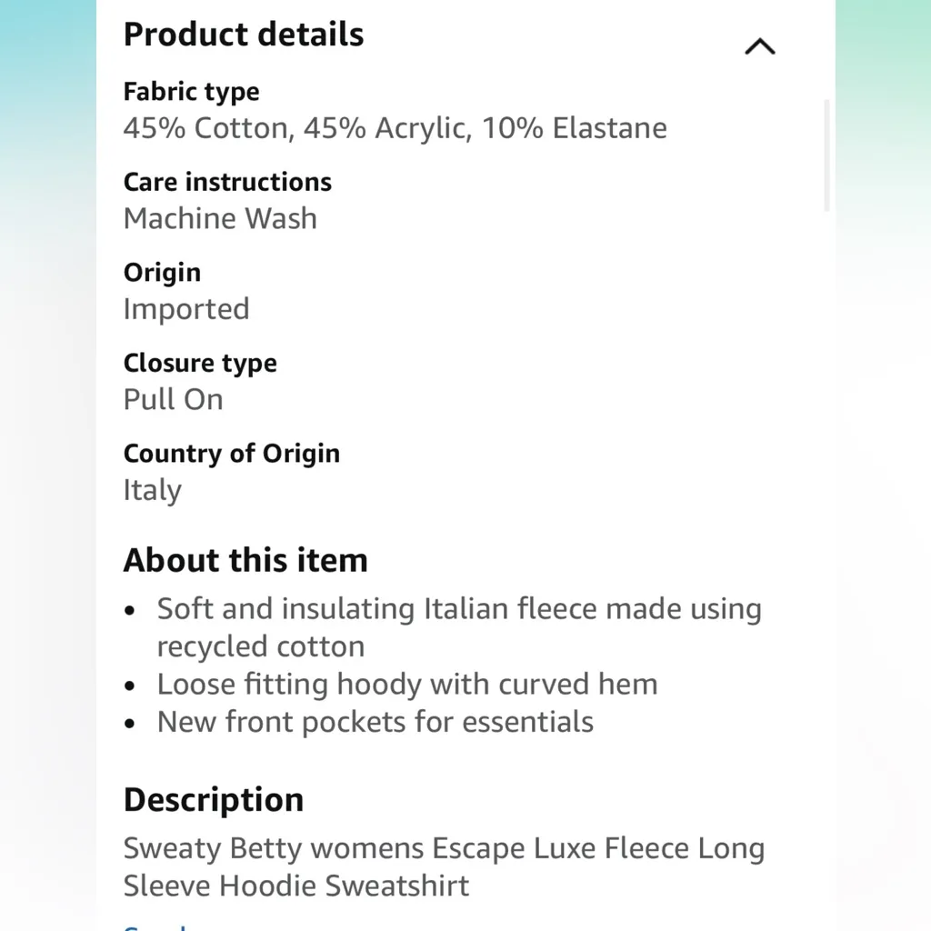 Sweaty Betty women’s escape luxe fleece long sleeve hoodie sweatshirt XS‎ - Image 7