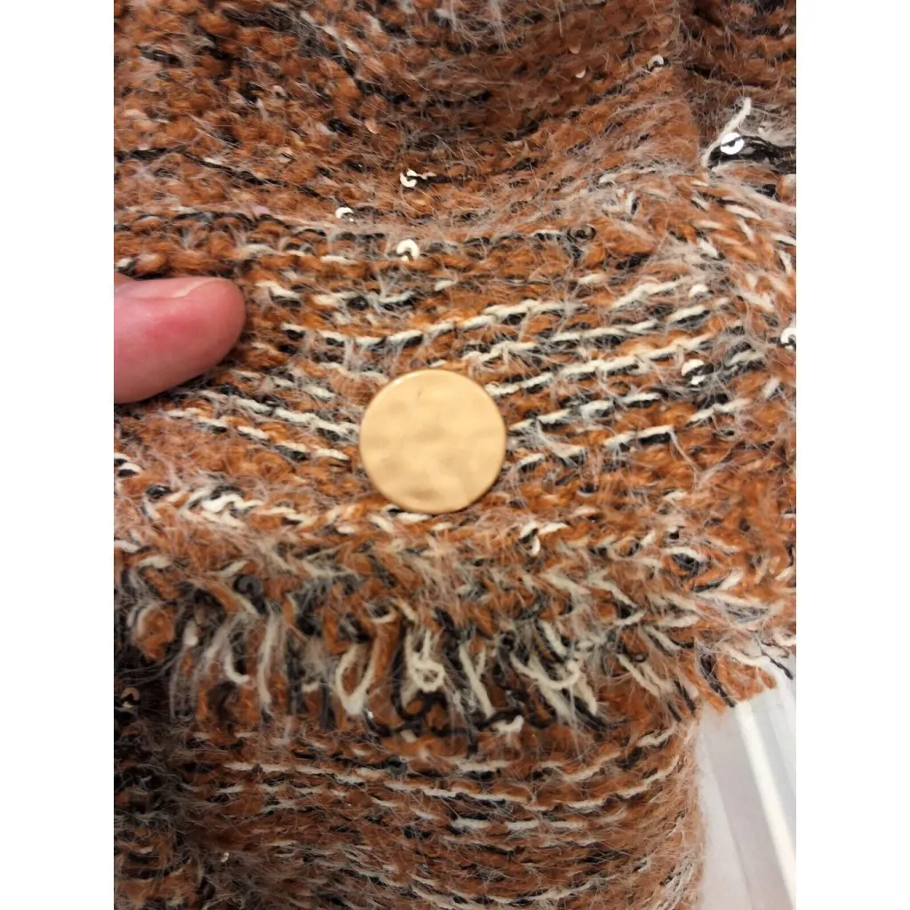 Sioni Size M Brown Speckled Textured Fringe with Pickets Cardigan Sweater Size M - Image 5